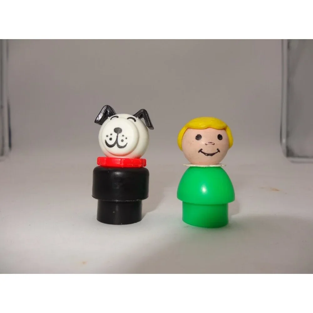 Fisher-Price Little People Green Girl w/ Blonde Hair  Black & White‎ Dog Lucky